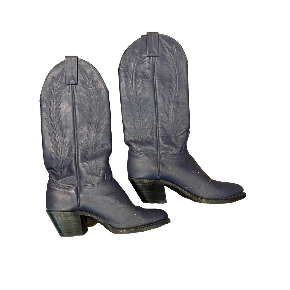 Vintage Abilene 3005 Women's Sz 7.5 Navy Blue Leather Cowboy Western Boots USA